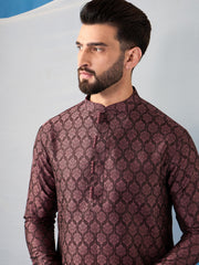 Ethnic Motifs Woven Design Jacquard Weave Stright Kurta With Trousers