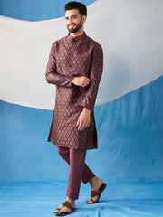 Ethnic Motifs Woven Design Jacquard Weave Stright Kurta With Trousers