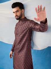 Ethnic Motifs Woven Design Jacquard Weave Stright Kurta With Trousers