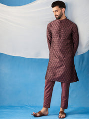 Ethnic Motifs Woven Design Jacquard Weave Stright Kurta With Trousers