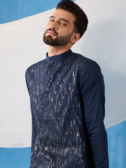 Geometric Embroidered Sequinned Mandarin Collar Stright Kurta With Trousers
