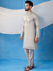 Geometric Yoke Design Thread Work and Sequined Straight Kurta With Trousers