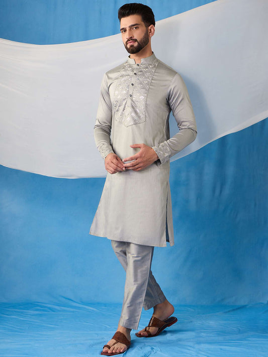 Geometric Yoke Design Thread Work and Sequined Straight Kurta With Trousers