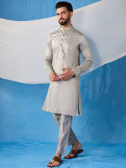 Geometric Yoke Design Thread Work and Sequined Straight Kurta With Trousers