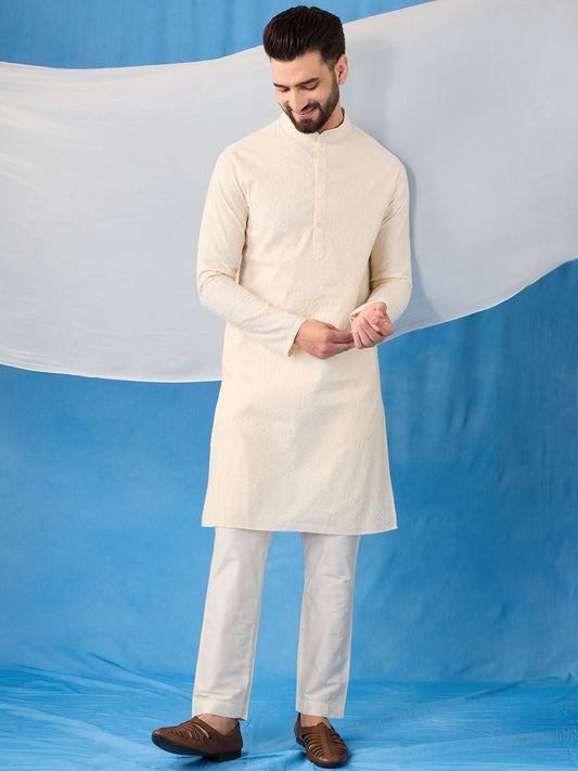 Men Ethnic Motifs Embroidered Regular Chikankari Kurta with Trousers