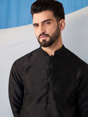 Floral Embroidered Thread Work Jacquard Weave Stright Kurta With Trousers