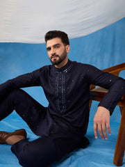 Men Ethnic Motifs Embroidered Regular Sequinned Kurta with Trousers