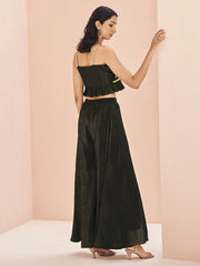 Stunning Black Embroidered Art Silk Designer Crop Top With Palazzo