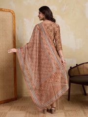 Women Ethnic Motifs Printed Regular Chanderi Cotton Kurta with Trousers & With Dupatta