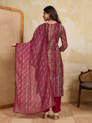 Women Printed Regular Chanderi Cotton Kurta with Trousers & With Dupatta
