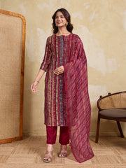 Women Printed Regular Chanderi Cotton Kurta with Trousers & With Dupatta