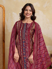 Women Printed Regular Chanderi Cotton Kurta with Trousers & With Dupatta