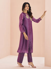 Astonishing Purple Embroidered Organza Event Wear Pant Suit