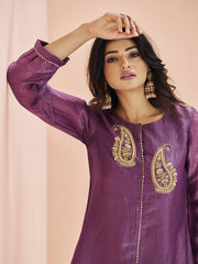 Astonishing Purple Embroidered Organza Event Wear Pant Suit