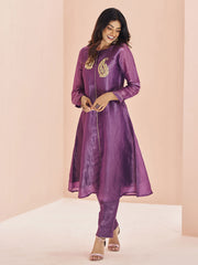 Astonishing Purple Embroidered Organza Event Wear Pant Suit