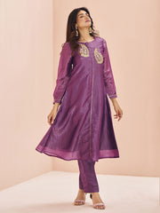 Astonishing Purple Embroidered Organza Event Wear Pant Suit
