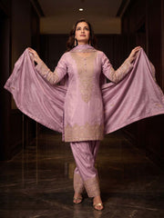 Shimmer Silk Pink Embroidered Farshi Style Salwar Suit