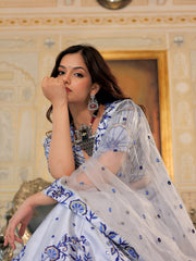 Off White Multi Embroidered Designer Lehenga Choli