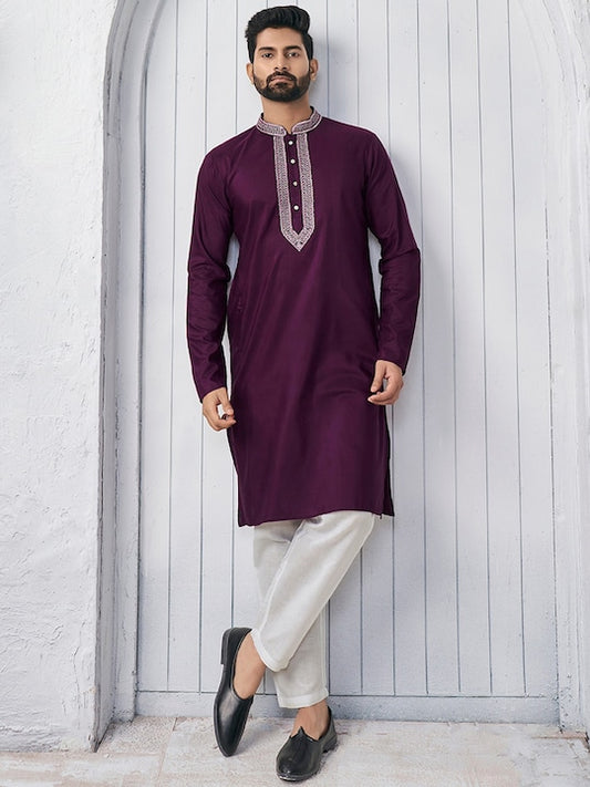 Mandarin Collar Thread Work Straight Kurta
