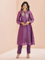 Astonishing Purple Embroidered Organza Event Wear Pant Suit