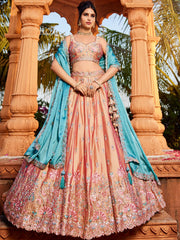 Nude Georgette Sequins embroidery Semi Stitched Lehenga choli and Dupatta