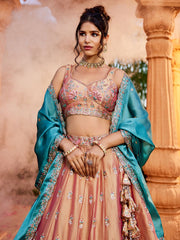 Nude Georgette Sequins embroidery Semi Stitched Lehenga choli and Dupatta