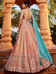 Nude Georgette Sequins embroidery Semi Stitched Lehenga choli and Dupatta