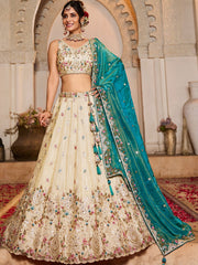 Cream Tissue Sequinse embroidery Semi Stitched Lehenga choli and Dupatta