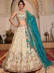Cream Tissue Sequinse embroidery Semi Stitched Lehenga choli and Dupatta