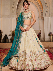 Cream Tissue Sequinse embroidery Semi Stitched Lehenga choli and Dupatta