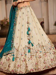 Cream Tissue Sequinse embroidery Semi Stitched Lehenga choli and Dupatta
