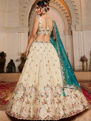 Cream Tissue Sequinse embroidery Semi Stitched Lehenga choli and Dupatta
