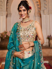 Cream Tissue Sequinse embroidery Semi Stitched Lehenga choli and Dupatta