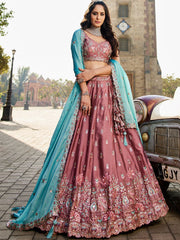 Rose gold Georgette Sequins embroidery Semi Stitched Lehenga choli and Dupatta