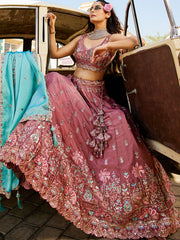 Rose gold Georgette Sequins embroidery Semi Stitched Lehenga choli and Dupatta