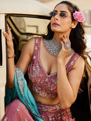 Rose gold Georgette Sequins embroidery Semi Stitched Lehenga choli and Dupatta