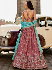Rose gold Georgette Sequins embroidery Semi Stitched Lehenga choli and Dupatta
