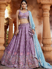 Lavender Georgette Sequins embroidery Semi Stitched Lehenga choli and Dupatta