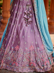 Lavender Georgette Sequins embroidery Semi Stitched Lehenga choli and Dupatta