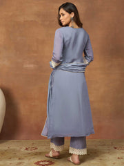 Women Ethnic Motifs Embroidered Regular Thread Work Chanderi Cotton Kurta with Trousers & With Dupatta