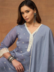 Women Ethnic Motifs Embroidered Regular Thread Work Chanderi Cotton Kurta with Trousers & With Dupatta
