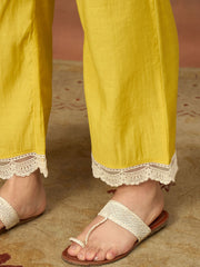 Women Ethnic Motifs Embroidered Regular Thread Work Chanderi Cotton Kurta with Trousers & With Dupatta