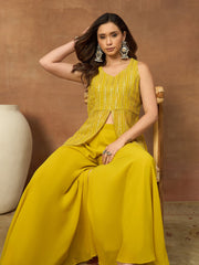 Embellished V-Neck Top With Palazzos Co-Ords
