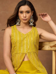 Embellished V-Neck Top With Palazzos Co-Ords