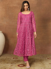Women Ethnic Motifs Embroidered Panelled Thread Work Kurta with Trousers & With Dupatta