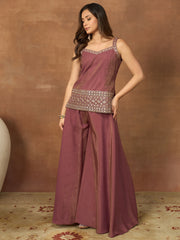 Women Ethnic Motifs Embroidered Regular Mirror Work Kurti with Sharara & With Dupatta