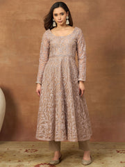 Women Floral Embroidered Tiered Thread Work Kurta with Trousers & With Dupatta