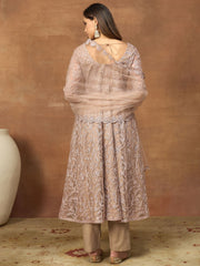 Women Floral Embroidered Tiered Thread Work Kurta with Trousers & With Dupatta