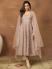 Women Floral Embroidered Tiered Thread Work Kurta with Trousers & With Dupatta