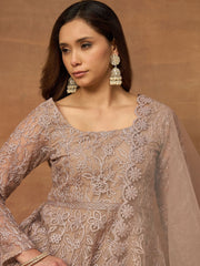 Women Floral Embroidered Tiered Thread Work Kurta with Trousers & With Dupatta